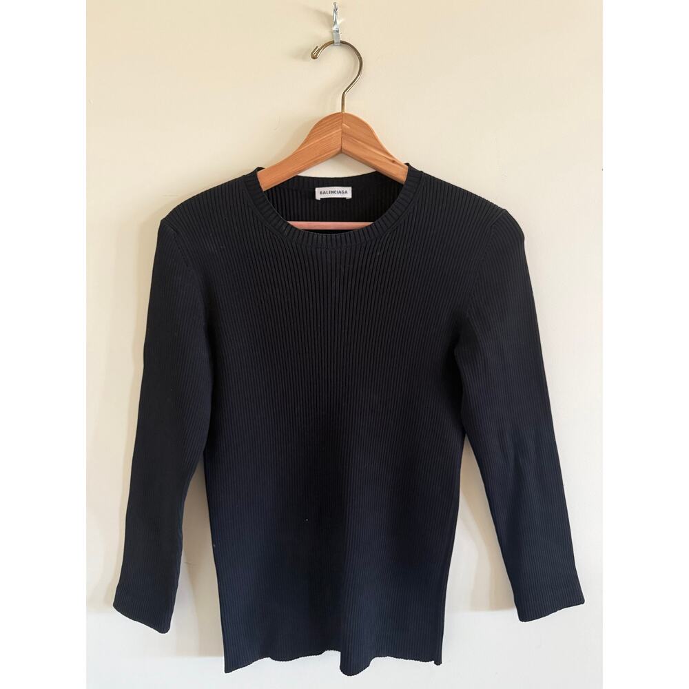 Balenciaga Logo Ribbed Black Long Sleeve Top